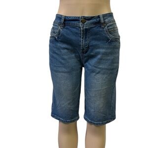 Steves Jeans Stretch Denim Bermuda 6 Pocket Med Wash Blue Jean Shorts Womens 33